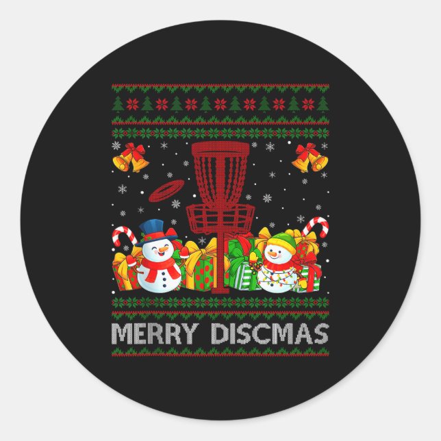Merry Discmas Ugly Xmas Sweaters Funny Disc Golf C Classic Round Sticker (Front)
