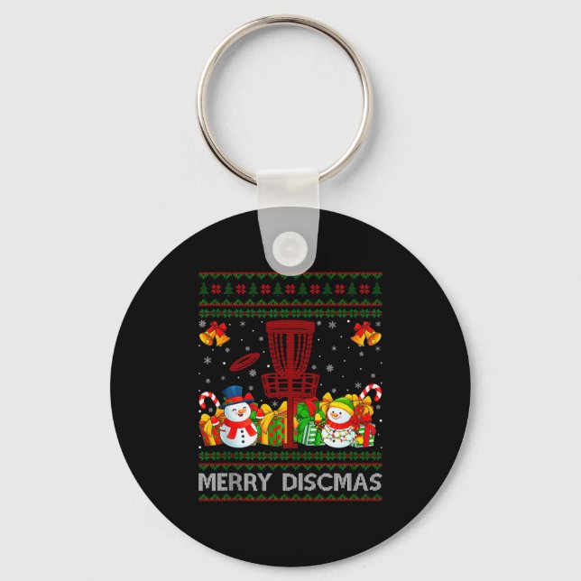 Merry Discmas Ugly Xmas Sweaters Funny Disc Golf C Key Ring (Front)