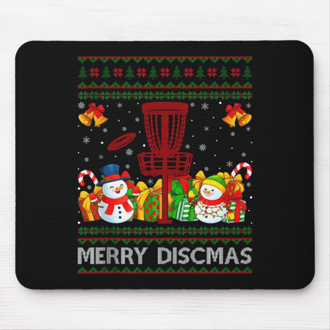 Merry Discmas Ugly Xmas Sweaters Funny Disc Golf C Mouse Mat (Front)