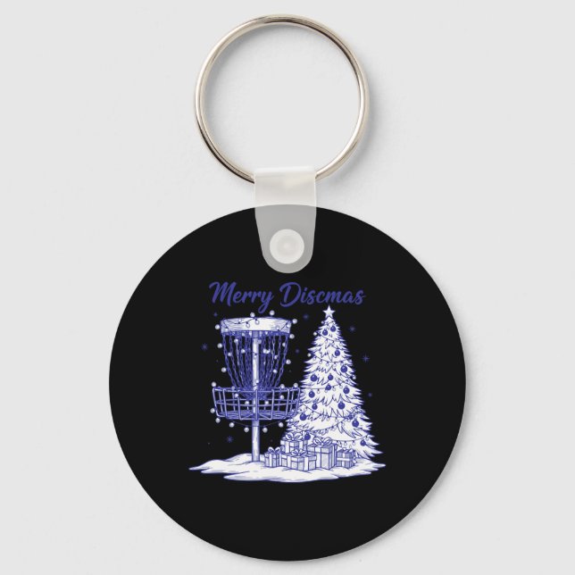 Merry Discsmas Disc Golf Basket Xmas Tree  Key Ring (Front)