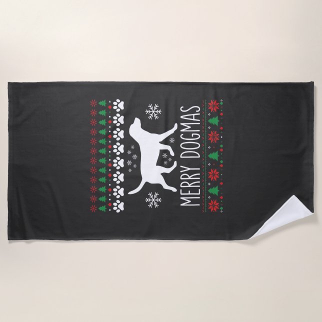 Merry Dogmas Christmas Dog Vector Beach Towel (Front)