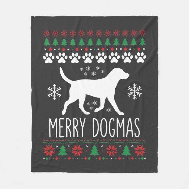 Merry Dogmas Christmas Dog Vector Fleece Blanket (Front)