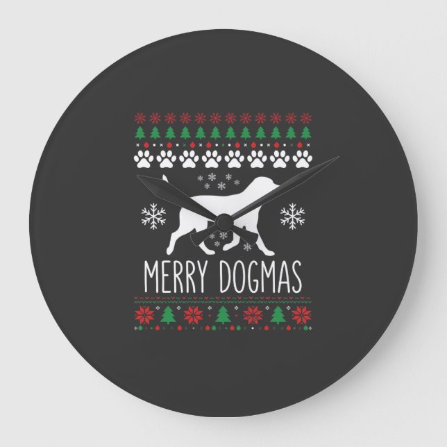 Merry Dogmas Christmas Dog Vector Large Clock (Front)