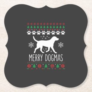 Merry Dogmas Christmas Dog Vector Paper Coaster
