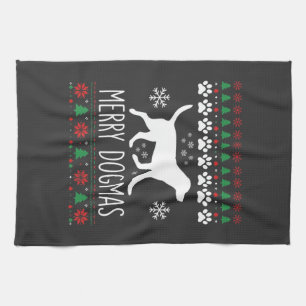 Merry Dogmas Christmas Dog Vector Tea Towel