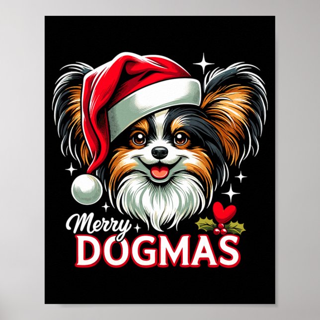 Merry Dogmas Christmas Pallon Dog Santa Hat Xmas C Poster (Front)