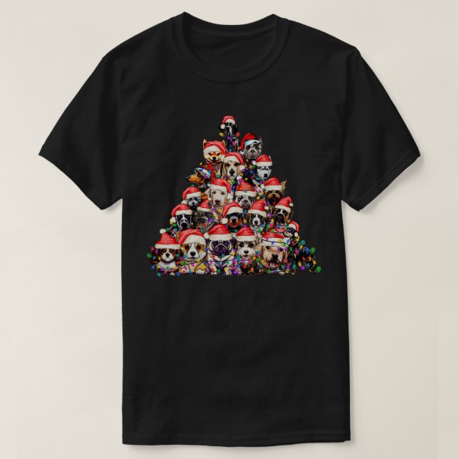 Merry Dogmas Cute Puppies Christmas Tree Funny Dog T-Shirt (Design Front)
