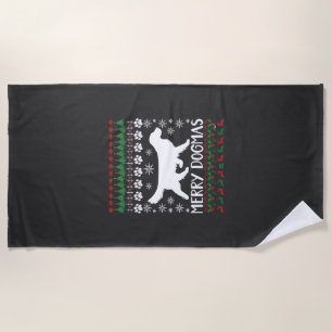 Merry Dogmas Dog Snowflake Ugly Christmas Sweater Beach Towel