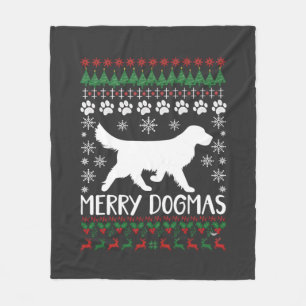 Merry Dogmas Dog Snowflake Ugly Christmas Sweater Fleece Blanket