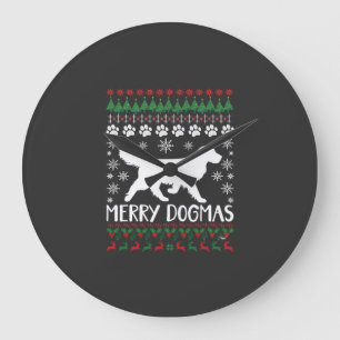 Merry Dogmas Dog Snowflake Ugly Christmas Sweater Large Clock
