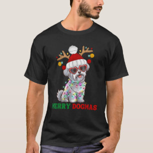 Merry Dogmas Funny Christmas Maltese Dog Santa Lig T-Shirt