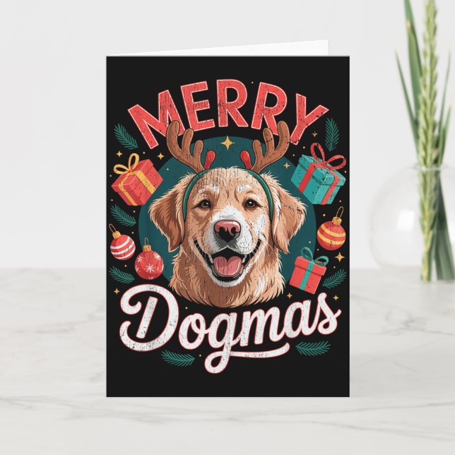Merry Dogmas Funny Dog Santa Hat Christmas Xmas  Card (Front)