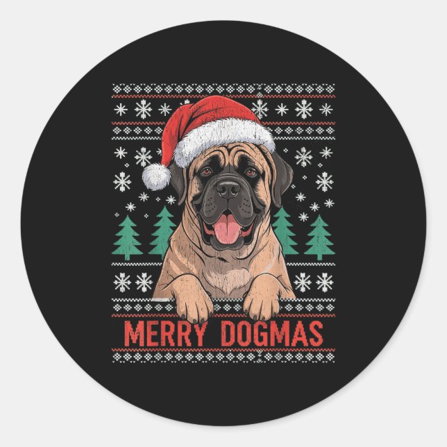 Merry Dogmas Funny Dog Santa Hat Christmas Xmas  Classic Round Sticker (Front)