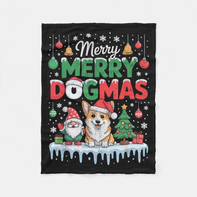 Merry Dogmas Funny Dog Santa Hat Christmas Xmas  Fleece Blanket (Front)