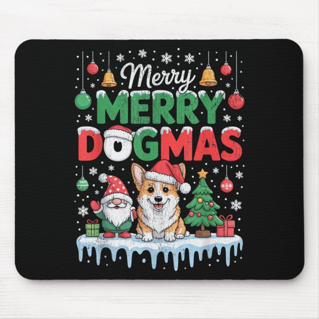 Merry Dogmas Funny Dog Santa Hat Christmas Xmas  Mouse Mat (Front)