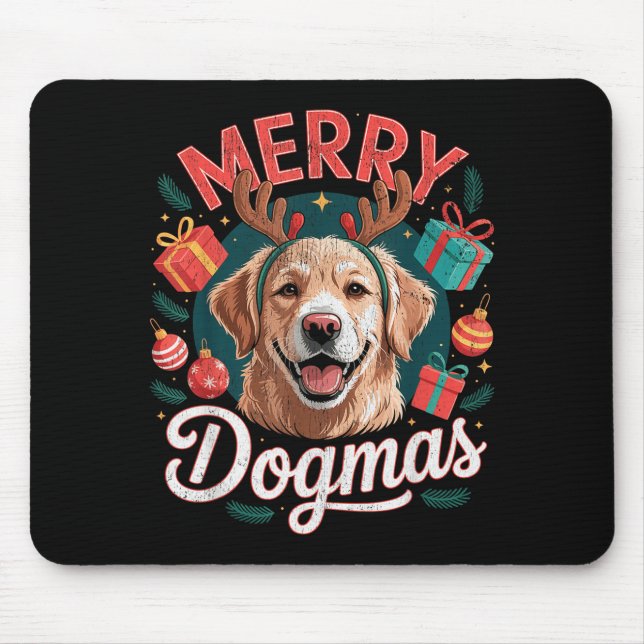 Merry Dogmas Funny Dog Santa Hat Christmas Xmas  Mouse Mat (Front)