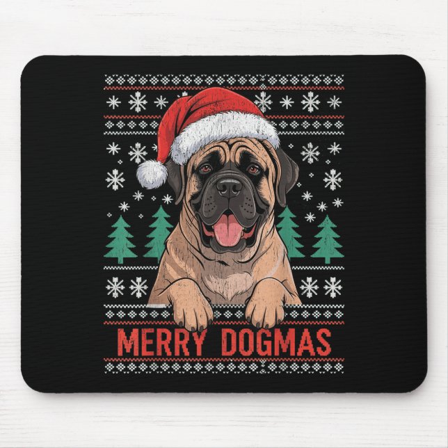 Merry Dogmas Funny Dog Santa Hat Christmas Xmas  Mouse Mat (Front)