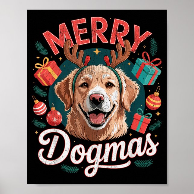 Merry Dogmas Funny Dog Santa Hat Christmas Xmas  Poster (Front)