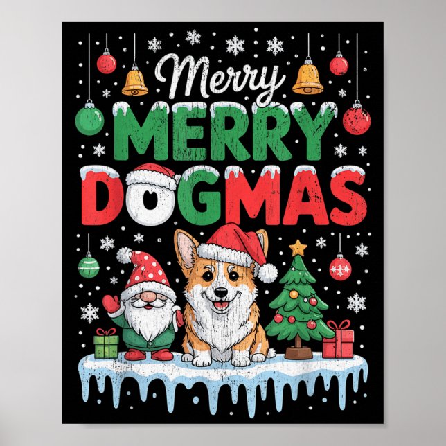 Merry Dogmas Funny Dog Santa Hat Christmas Xmas  Poster (Front)