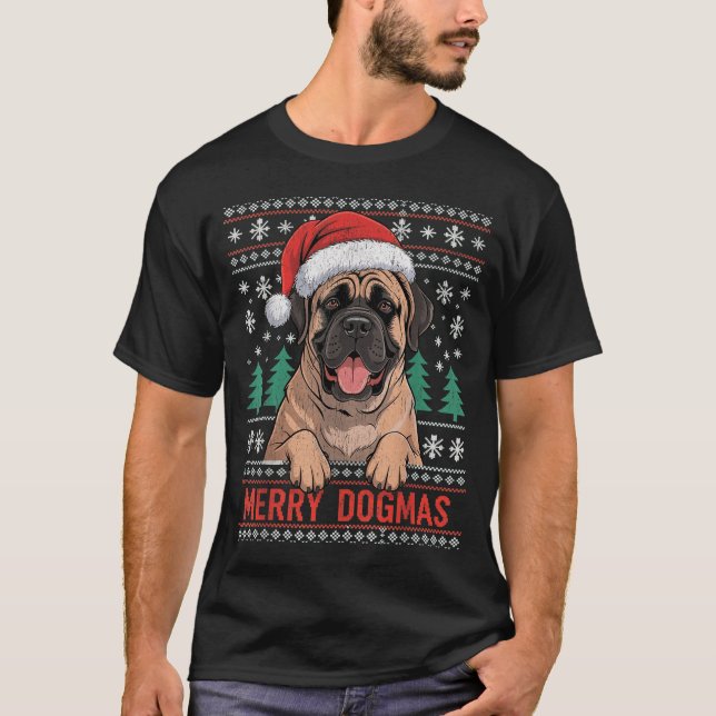 Merry Dogmas Funny Dog Santa Hat Christmas Xmas  T-Shirt (Front)