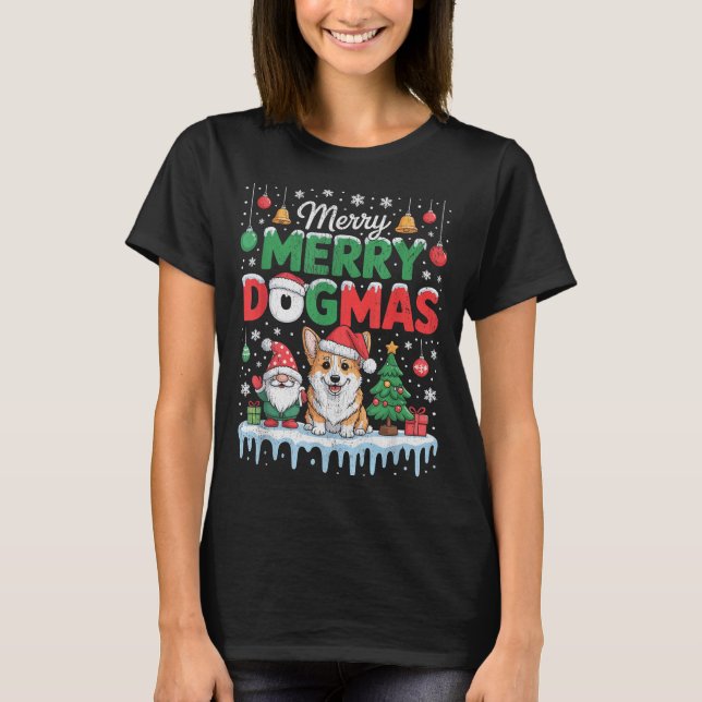 Merry Dogmas Funny Dog Santa Hat Christmas Xmas  T-Shirt (Front)