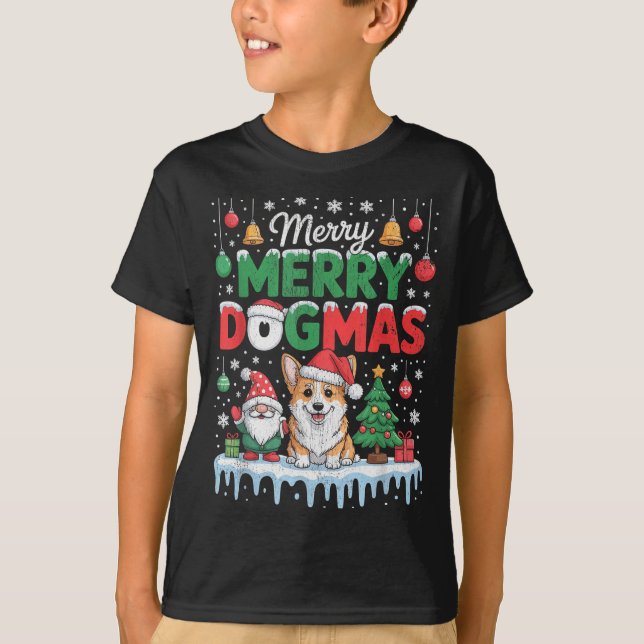 Merry Dogmas Funny Dog Santa Hat Christmas Xmas  T-Shirt (Front)