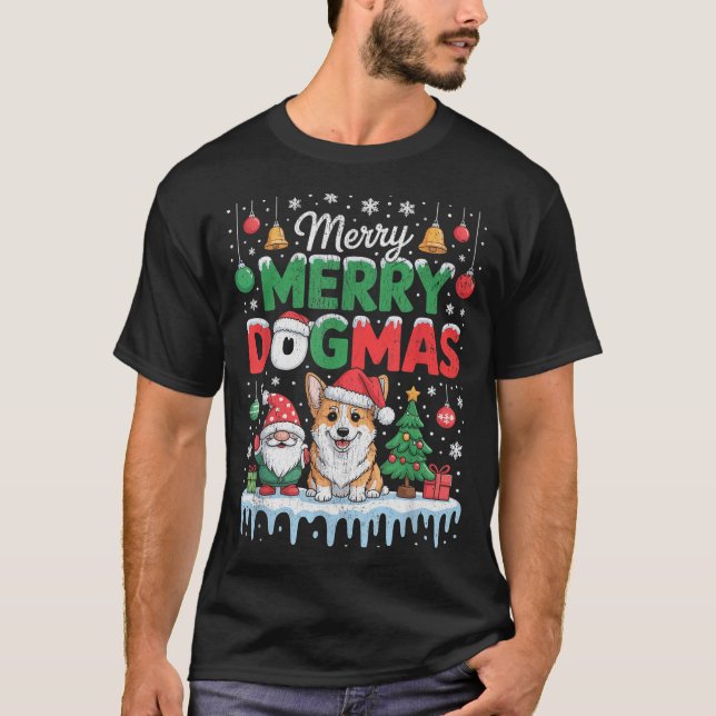 Merry Dogmas Funny Dog Santa Hat Christmas Xmas  T-Shirt (Front)