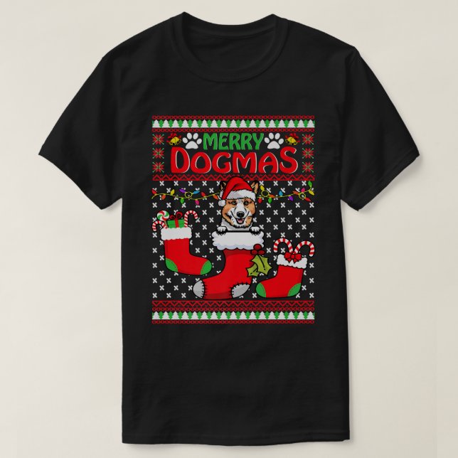 Merry Dogmas Pembroke Welsh Corgi Dog Ugly Christm T-Shirt (Design Front)