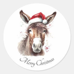 Merry Donkey Western Holiday Flair Classic Round Sticker