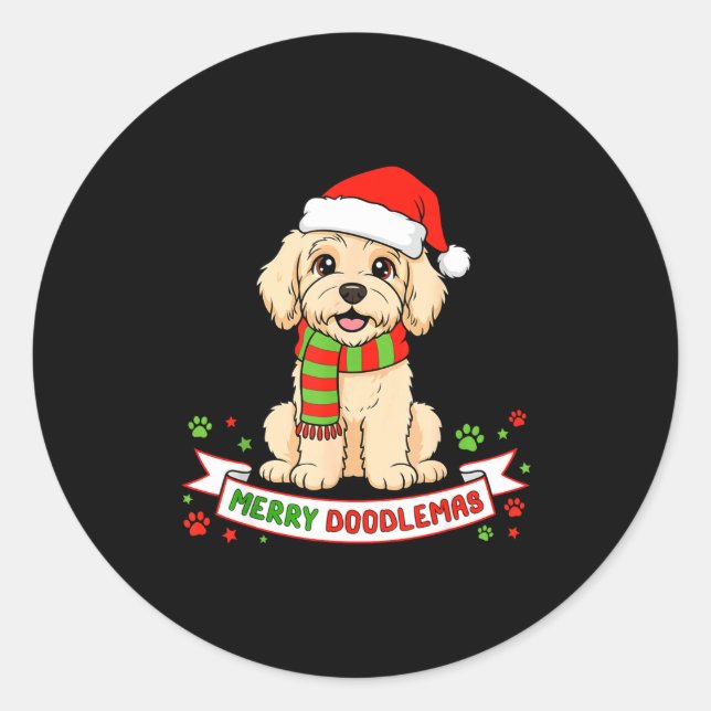 Merry Doodlemas Goldendoodle Christmas Doodle Dog  Classic Round Sticker (Front)