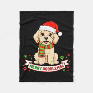 Merry Doodlemas Goldendoodle Christmas Doodle Dog Fleece Blanket