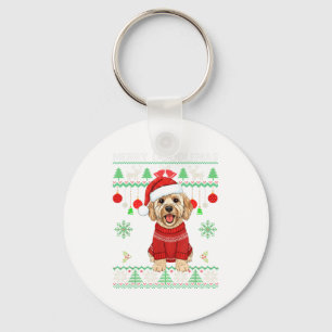 Merry Doodlemas Goldendoodle Wearing Ugly Christma Key Ring