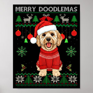 Merry Doodlemas Goldendoodle Wearing Ugly Christma Poster