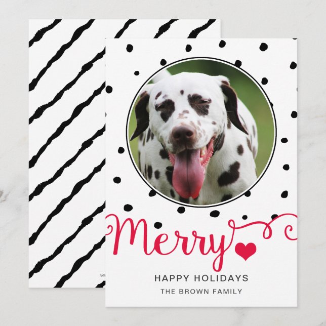 Merry Dots Stripes Typography Photo Holiday Card (Front/Back)