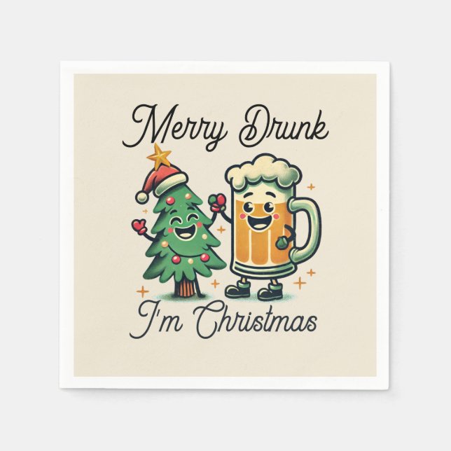 Merry Drunk Funny Christmas  Napkin (Front)