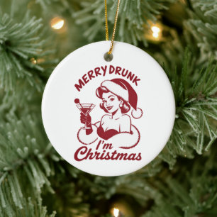 Merry Drunk I'm Christmas Cocktail Snarky Drinking Ceramic Tree Decoration