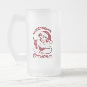Merry Drunk I'm Christmas Cocktail Snarky Drinking Frosted Glass Beer Mug