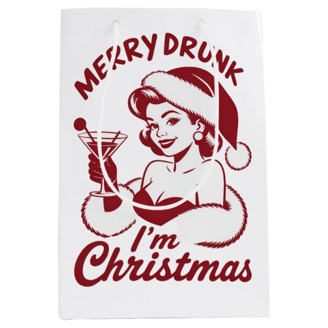 Merry Drunk I'm Christmas Cocktail Snarky Drinking Medium Gift Bag (Front)
