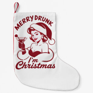 Merry Drunk I'm Christmas Cocktail Snarky Drinking Small Christmas Stocking