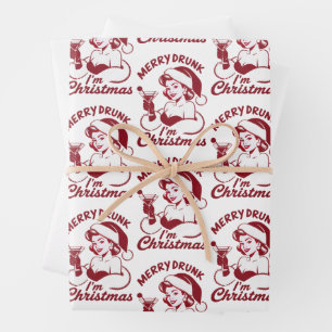Merry Drunk I'm Christmas Cocktail Snarky Drinking Wrapping Paper Sheet