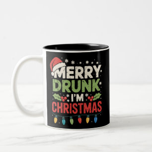 Merry Drunk I'm Christmas Funny Santa Joke Drinkin Two-Tone Coffee Mug