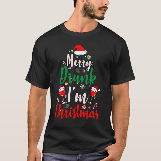 Merry Drunk I'm Christmas  Santa Joke Xmas Beer T-Shirt (Front)