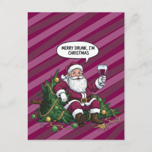 Merry Drunk Santa Christmas Postcard