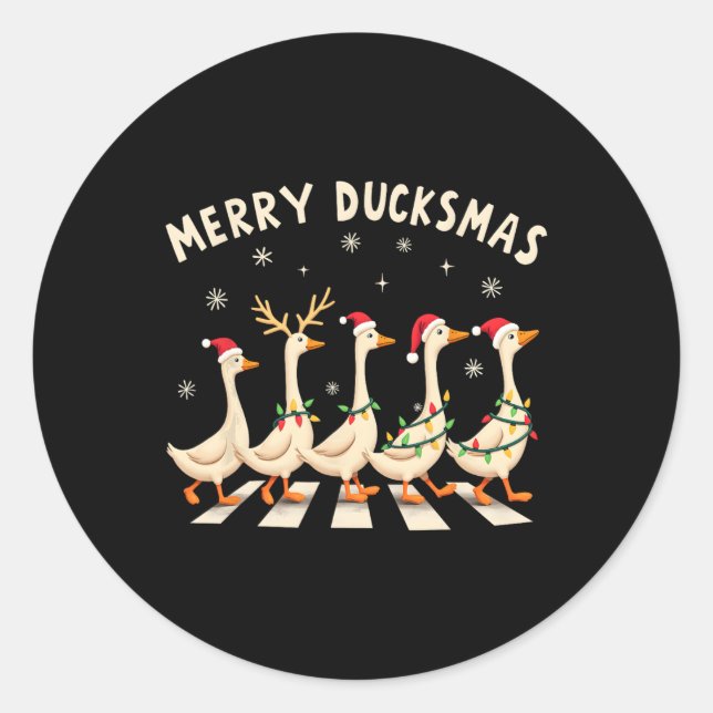 Merry Duckmas Funny Duck Christmas Santa Hat Xmas  Classic Round Sticker (Front)