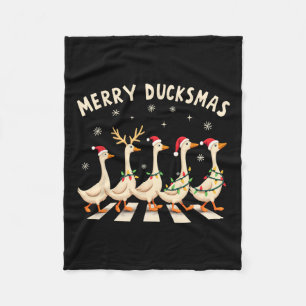 Merry Duckmas Funny Duck Christmas Santa Hat Xmas Fleece Blanket