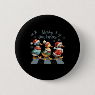Merry Duckmas Funny Duck Lovers Santa Hat Lights C 6 Cm Round Badge