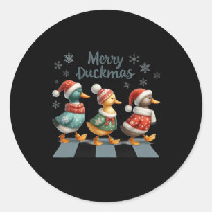 Merry Duckmas Funny Duck Lovers Santa Hat Lights C Classic Round Sticker
