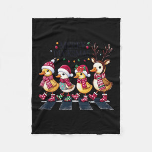 Merry Duckmas Funny Duck Lovers Santa Hat Lights C Fleece Blanket