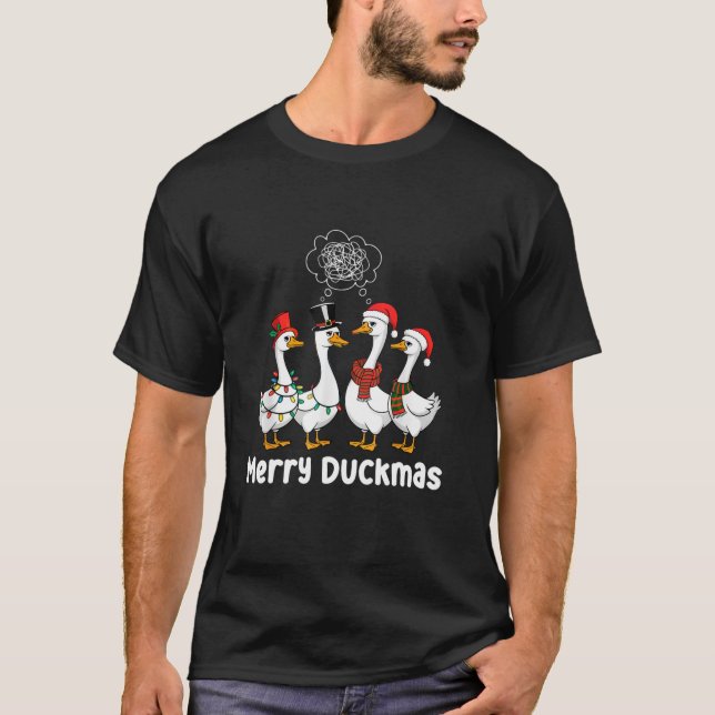 Merry Duckmas Funny Duck Lovers Santa Hat Lights C T-Shirt (Front)