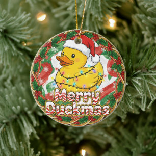 Merry Duckmas Funny Santa Rubber Duck Christmas Ceramic Tree Decoration